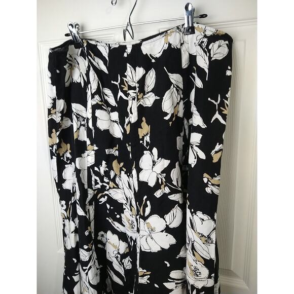 Emma James Woman 18 Skirt A Line Black Floral Linen Blend Maxi Side Zip Clasp - Picture 2 of 8